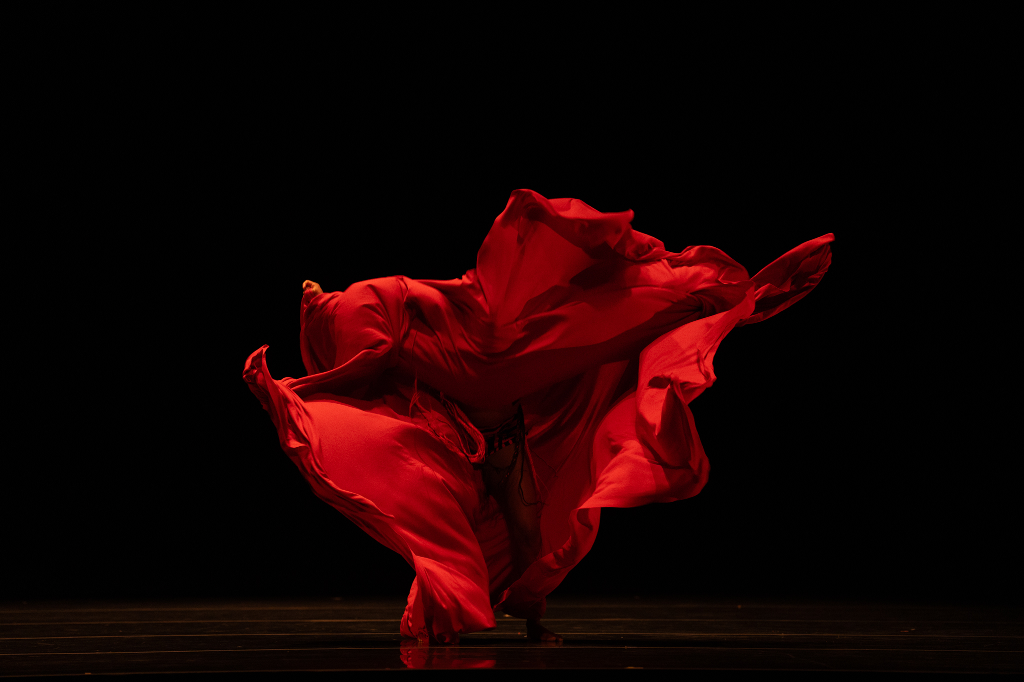 A red fabric opened to look like a flower; Visit https://www.eventbrite.com/e/portraits-in-red-tickets-1046950155097