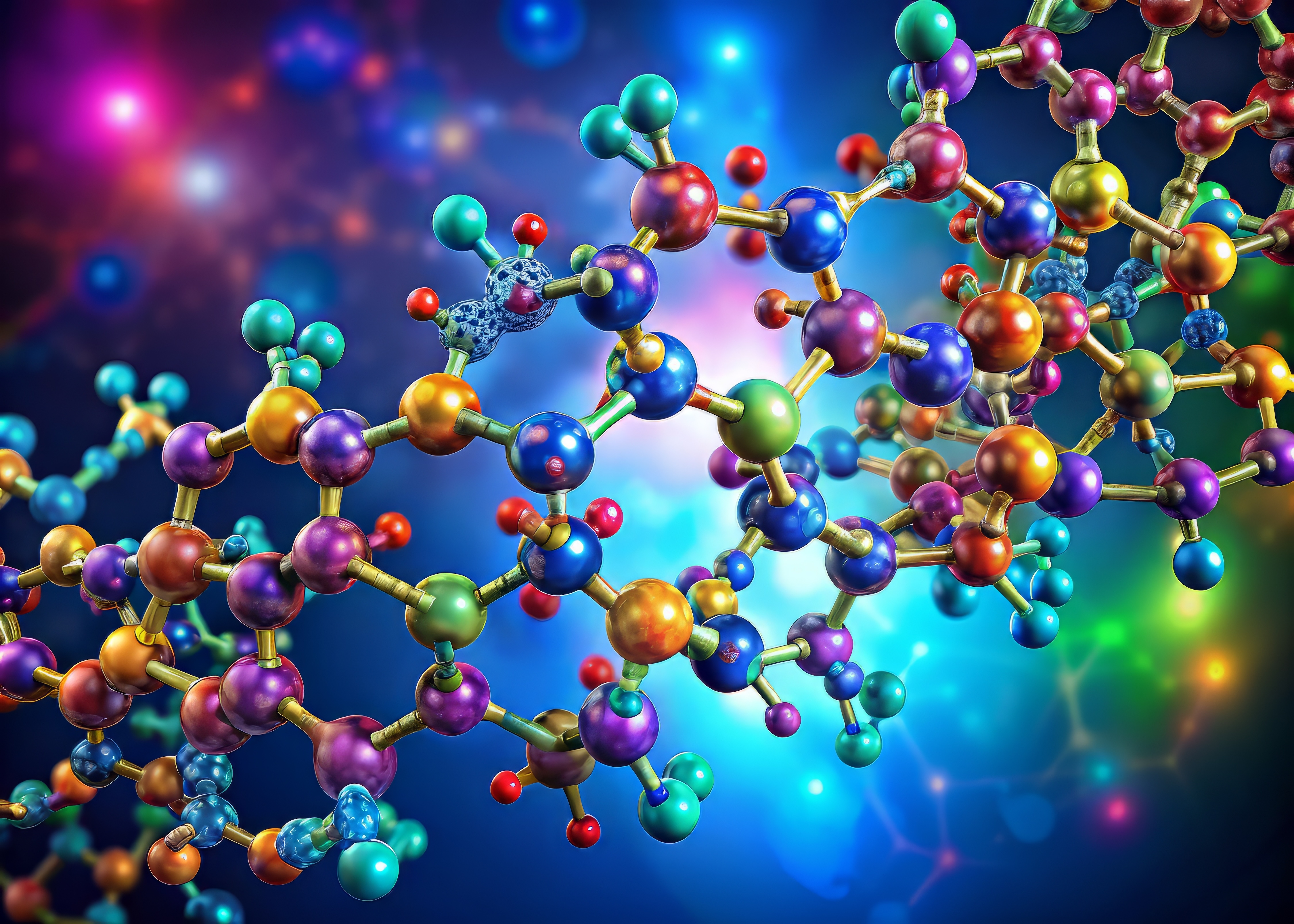 Abstract image of molecules.; Tuneable Multiphase Dynamics of Biomolecular Condensates&nbsp;