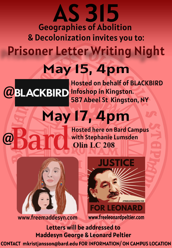 Free Maddesyn George and Leonard Peltier, Prisoner Letter Writing Night featuring Stephanie Lumsden, UCLA&nbsp;