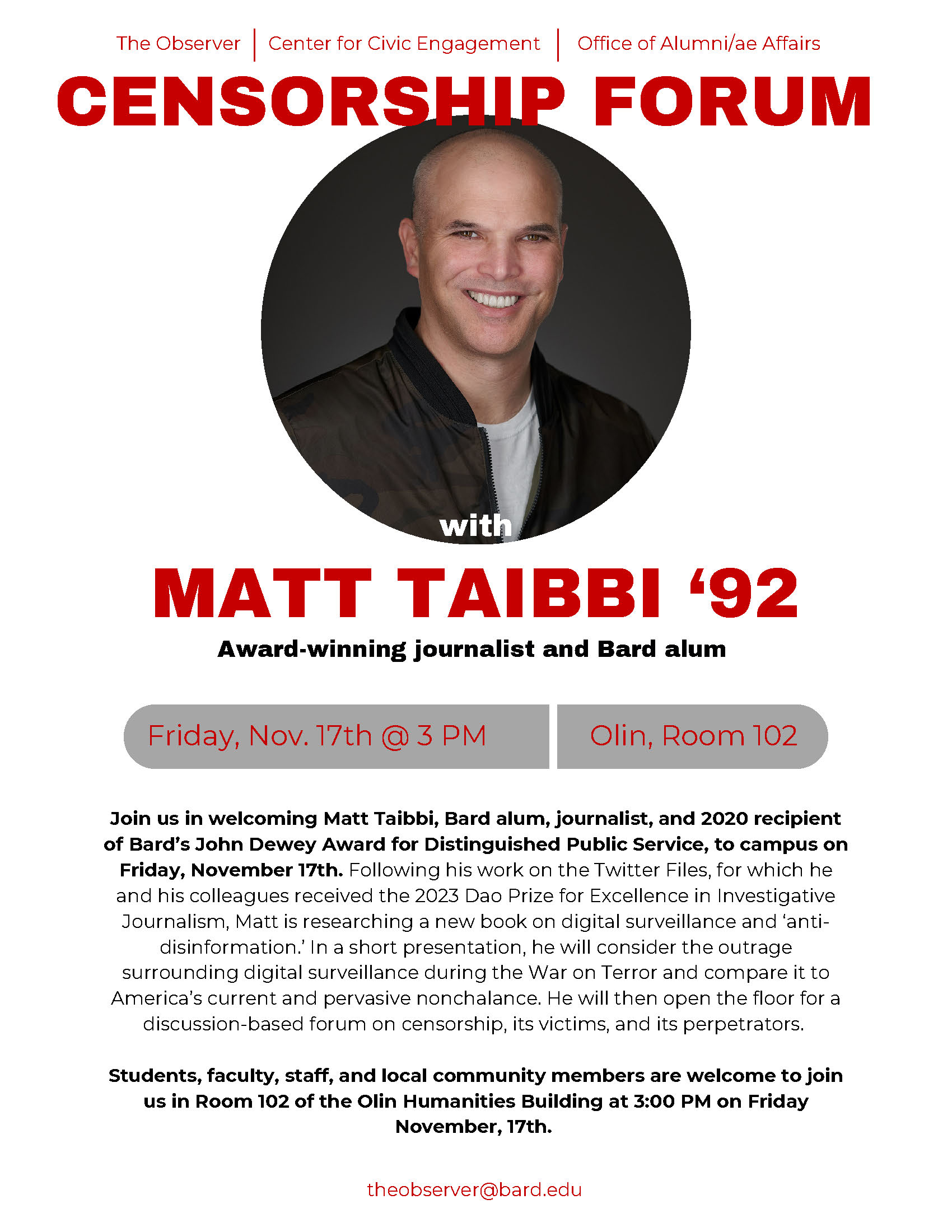 Censorship Forum with Matt Taibbi &rsquo;92