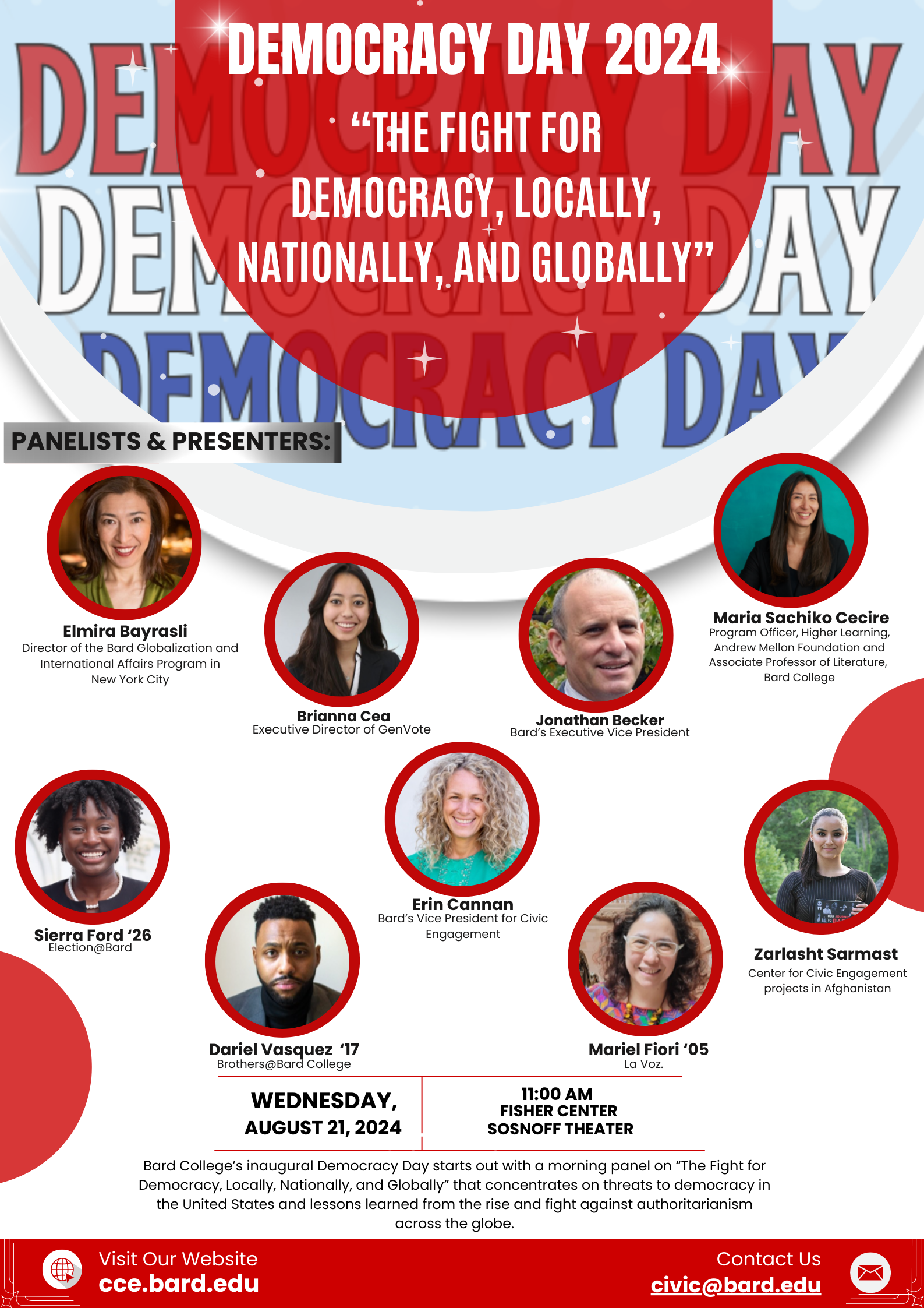 Poster for the event that matches the event description.; Democracy Day Panel