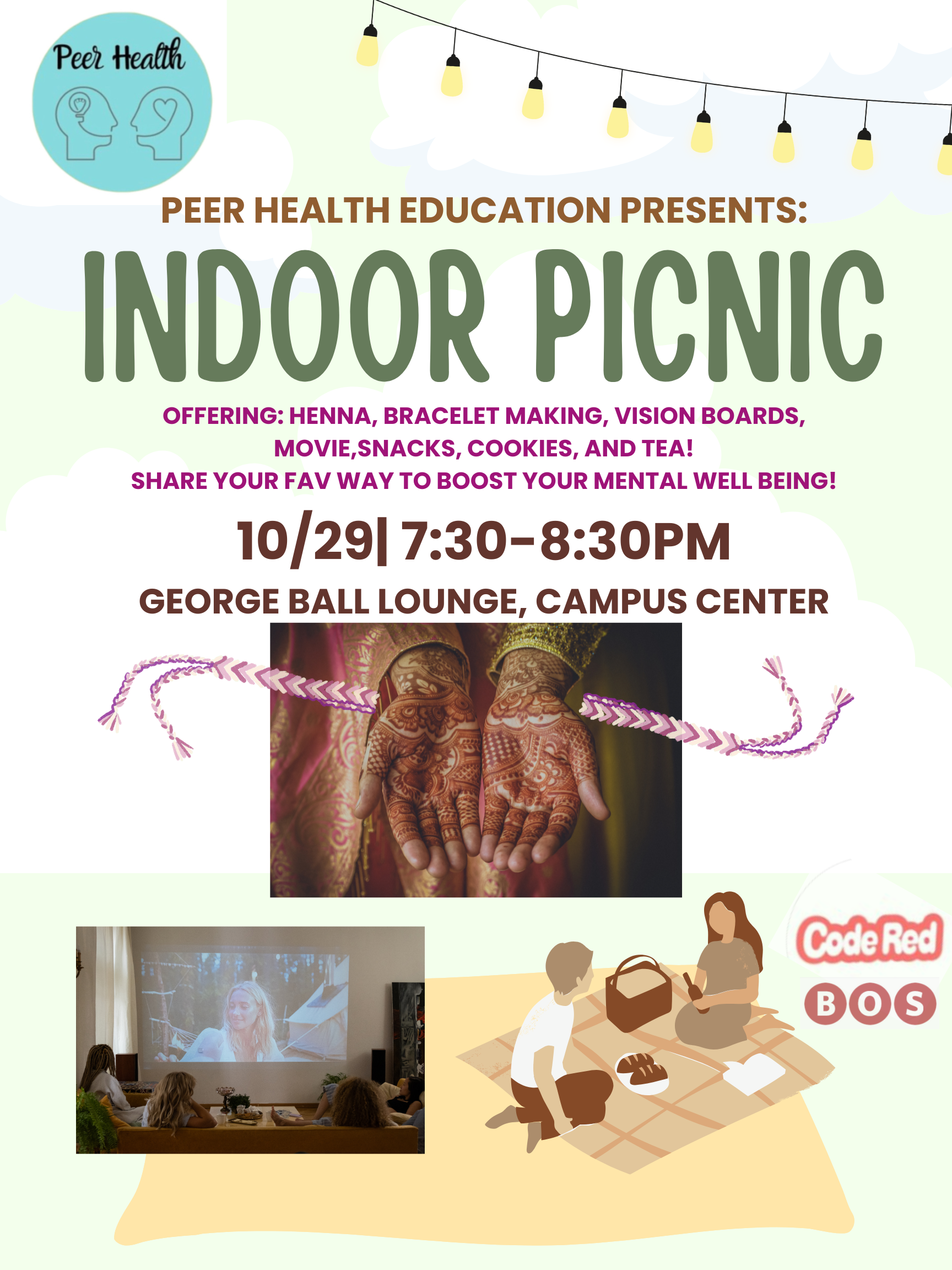 Indoor picnic with Peer Health flyer.; Indoor Picnic with Peer Health&nbsp;