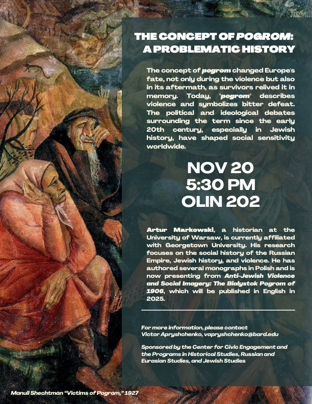 A flyer for 'The Concept of Pogrom: A Problematic History"; The Concept of Pogrom: A Problematic History