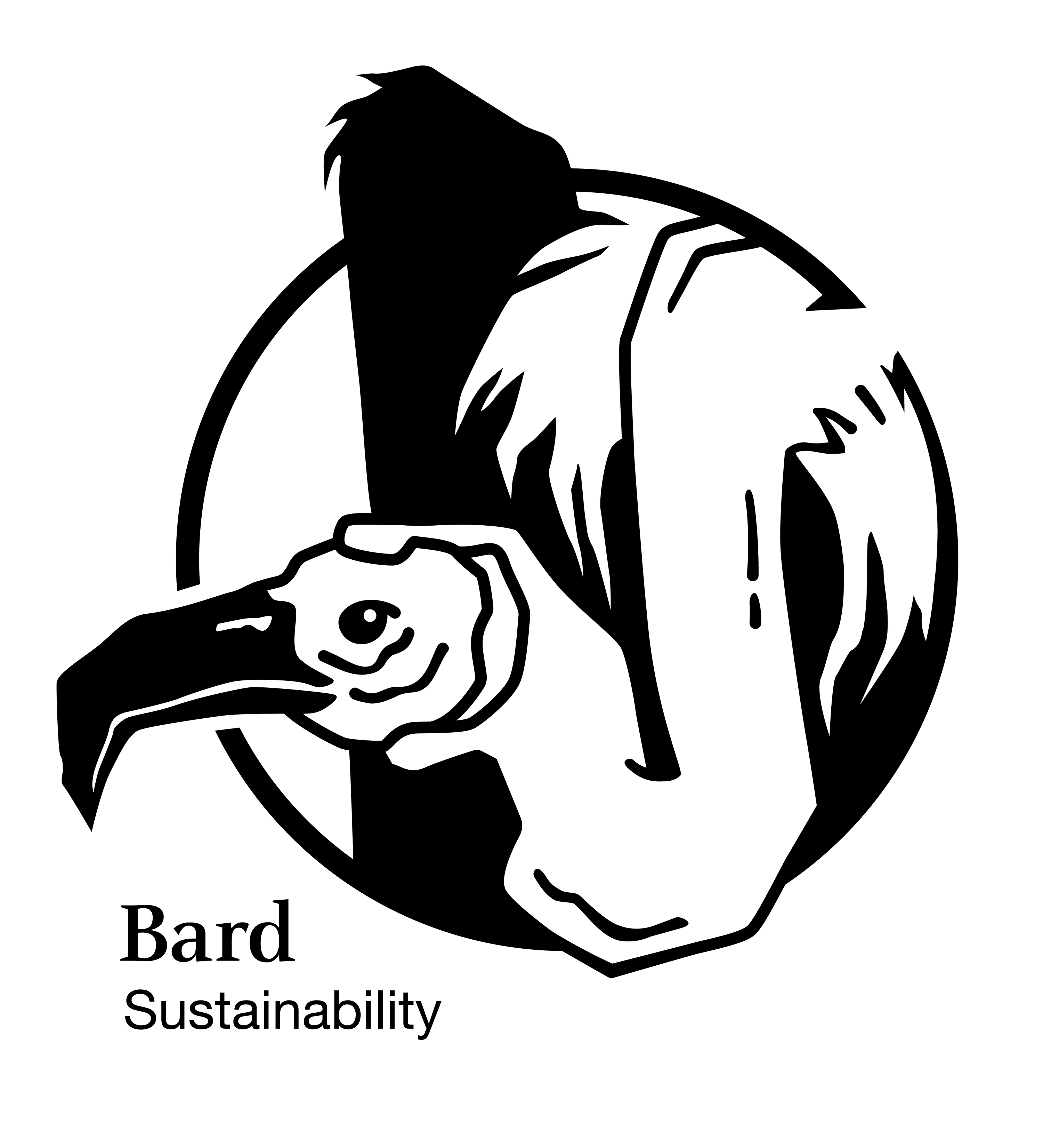 A flamingo with the logo "Bard Sustainability."; Visit https://bos.bard.edu/initiatives/food-water-land/