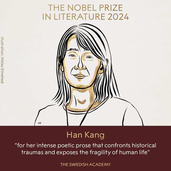 A drawing of Han Kang for her Nobel Prize in Literature win in 2024.; Han Kang&#39;s Literary World Through Translation: 2024 Nobel Prize Laureate in Literature