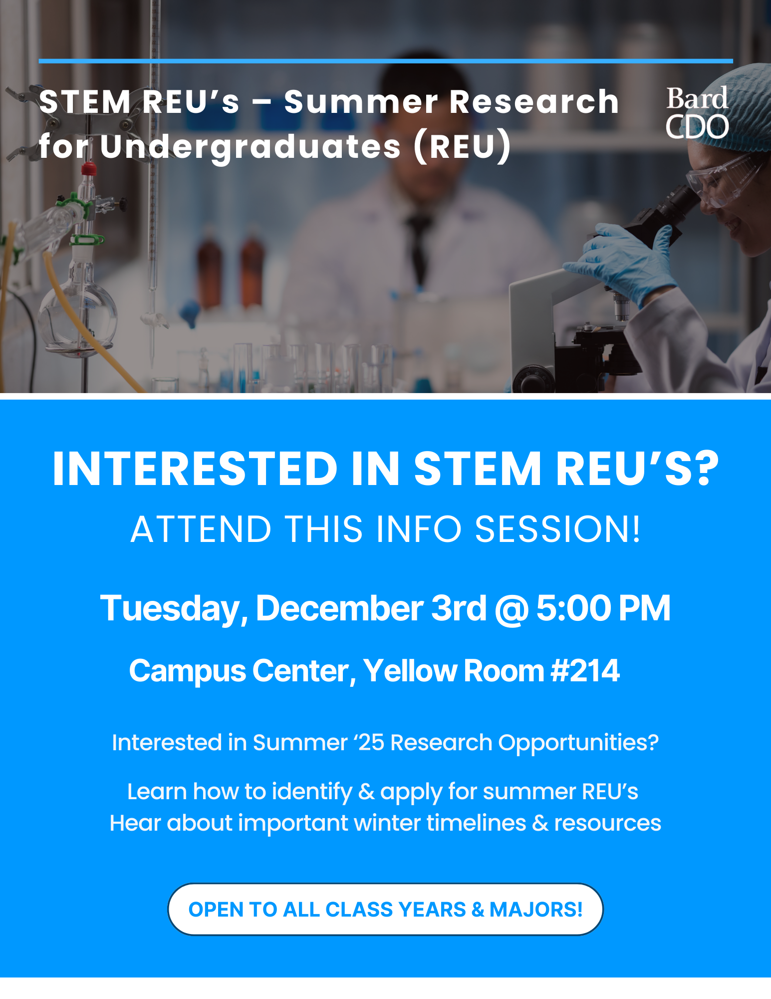 Flyer for stem reu info session.; STEM Summer Research For Undergrads&nbsp;Info Session