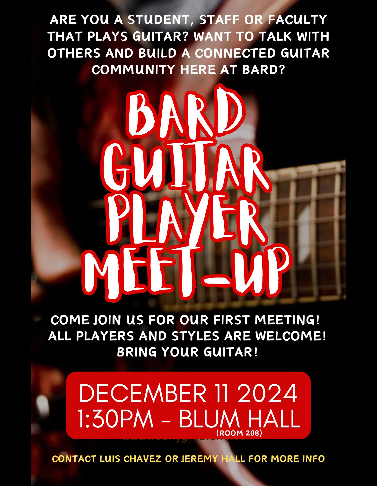 Bard Guitar Player Meetup poster; Bard Guitar Player Meetup