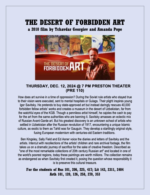 Flyer for the Desert of Forbidden Art screening.; The Desert of Forbidden Art