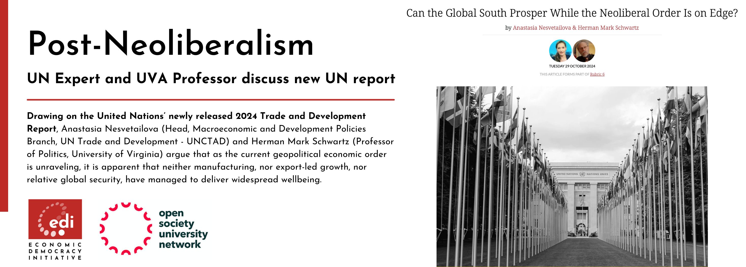 UN Expert and UVA Professor discuss new UN report on Trade and Development - "Can the Gobal South...