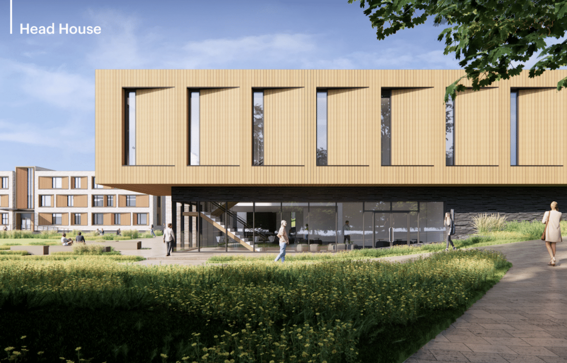 Rendering of the newly constructed dormitories at Bard College in Annadale-on-Hudson. Courtesy of KPF Architecture