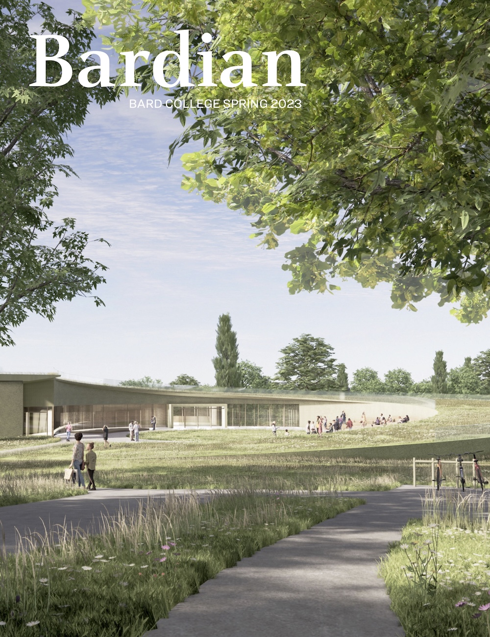 Cover of the Bardian magazine showing a building surrounded by grass.